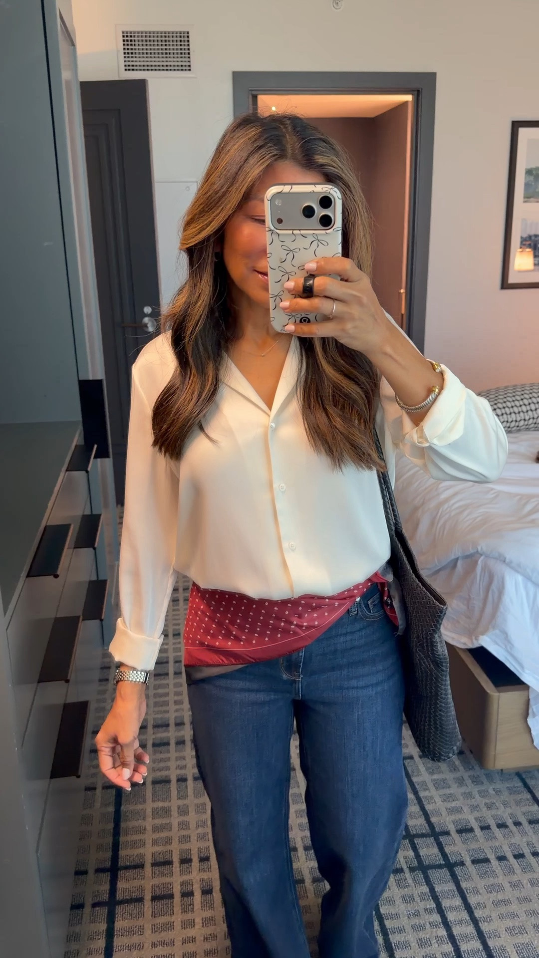 I’m 5’2” 118#ish for reference 
Washable Silk Top in small tts
Jeans fit tts in Midnight Blue- wearing length 30” here; I also have 28” length.
Necklace is the .06 carat
Scarf is linked. 
Work conference, jeans,over 50 style, midlife fashion, petite fashion,midlife women, affordable fashion, fashion over40 
#LTKCon #LTKPetite #LTKOver40

#LTKCon #LTKmomlife #LTKOver40