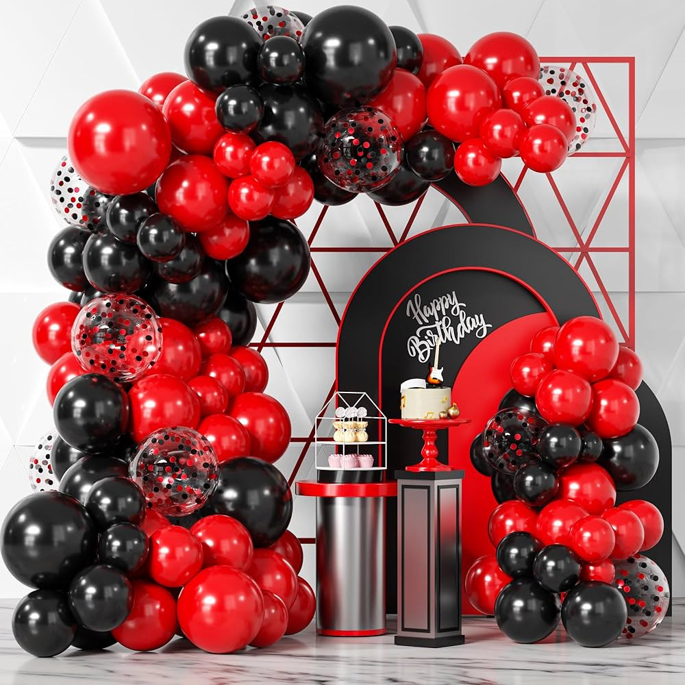 Bezente Red Black Balloons Garland Kit, 100Pcs Black Red Balloons and Red Black Confetti Balloons... | Amazon (CA)
