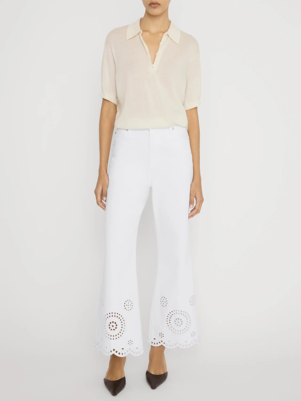 The Eyelet Flare -- White | Frame Denim