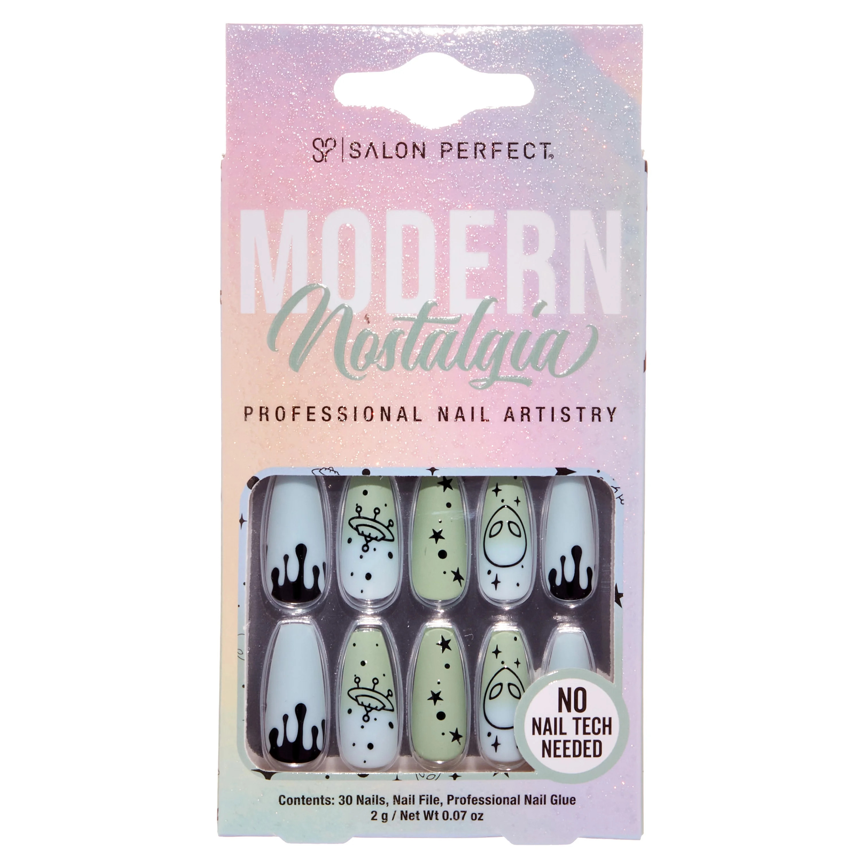 Salon Perfect Artificial Press On Nails, 215 Modern Nostalgia Matte Blue Green UFO, Long Coffin G... | Walmart (US)