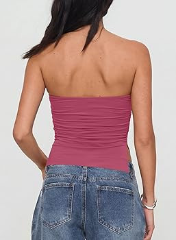 Darong Women's Strapless Tube Top Built-in Bra Double Lined Backless Y2K Crop Tank Tops Going Out... | Amazon (US)