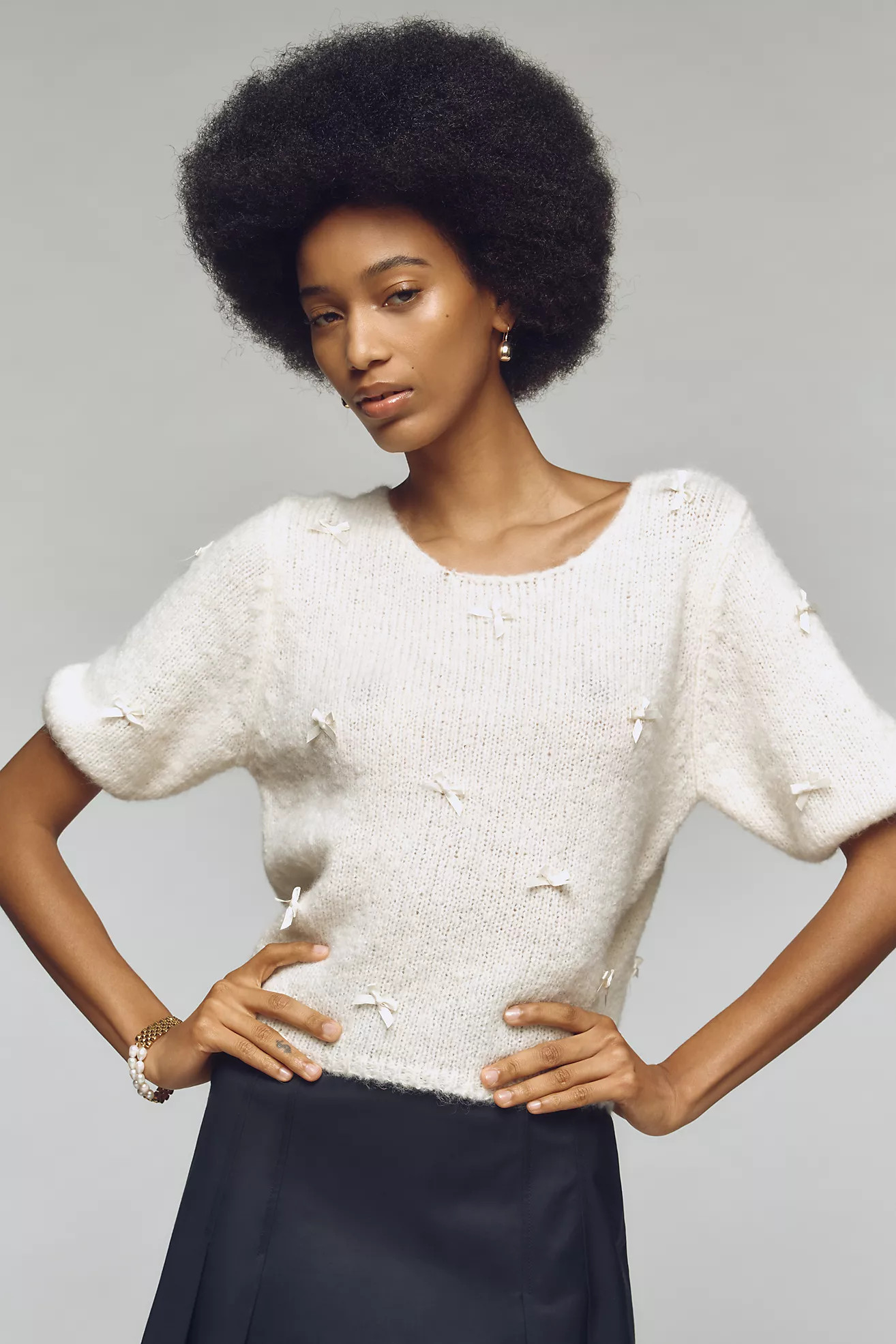 FRNCH x Anthropologie 3D Bow Short-Sleeve Sweater | Anthropologie (US)