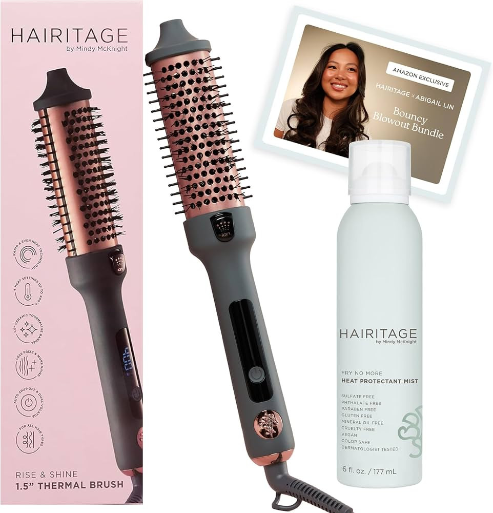 Hairitage Heated Curl Brush & Heat Protectant Spray Styling Bundle | Amazon (US)