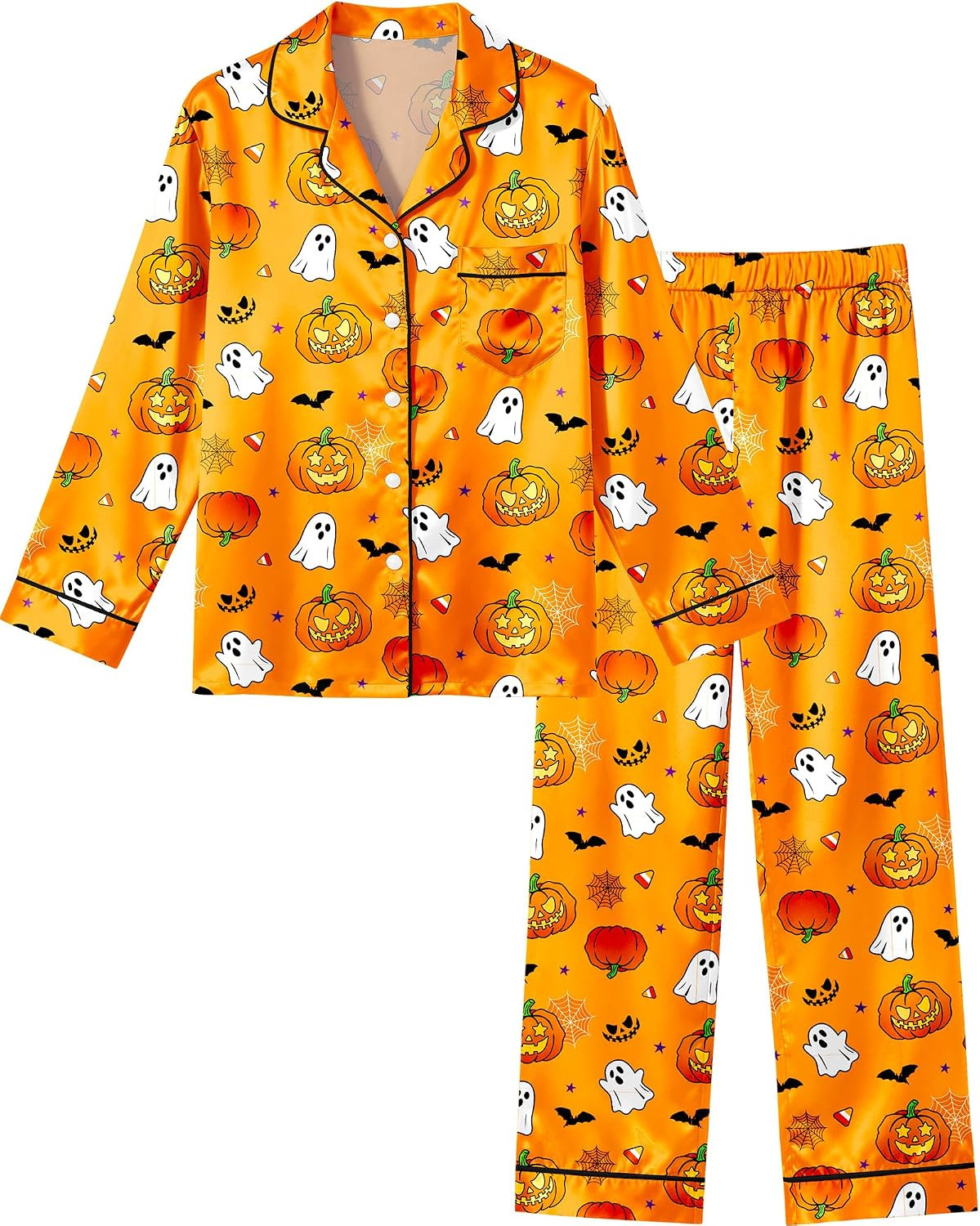 Girls Pajamas Silk PJS Set Satin Sleepwear Long Sleeve Jammies for Kids Button-Down Nightwear Loungewear 3-16 Years | Amazon (US)