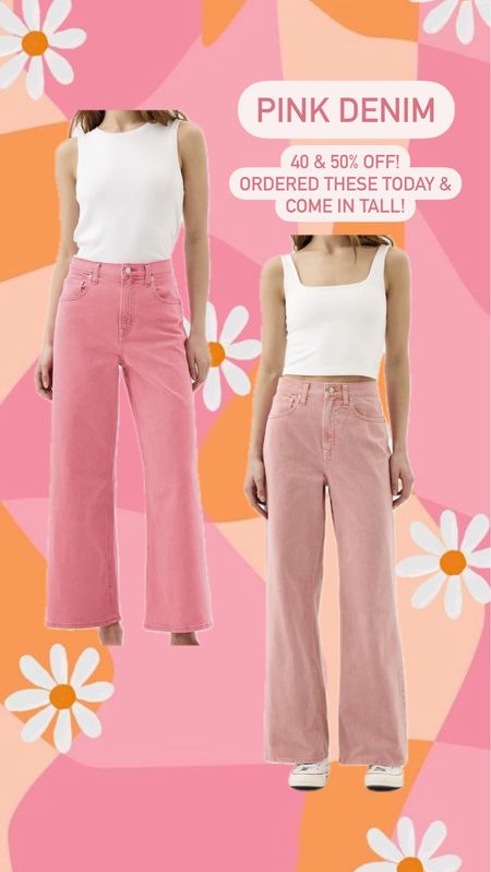 Pink denim just in time for summer! On sale under $50 and comes in tall! 

#LTKfindsunder50 #LTKsalealert #LTKmidsize
