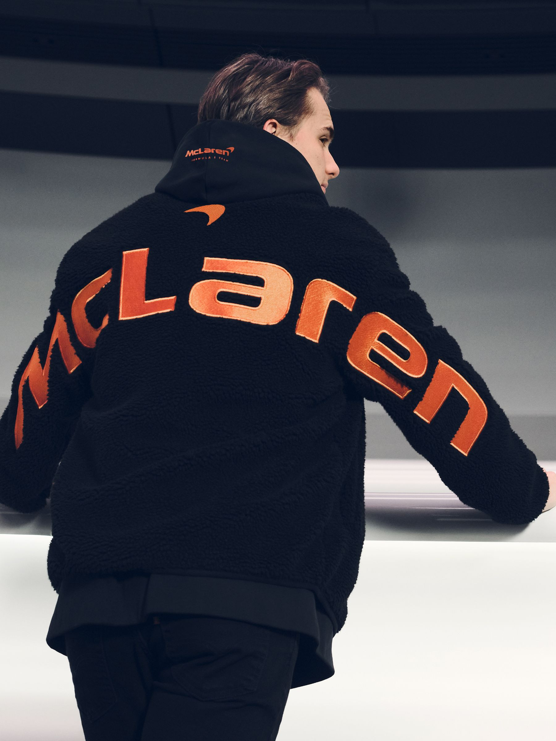Reiss McLaren F1 Team Embroidered Fleece Jacket Unisex Fit in Black | REISS | Reiss US