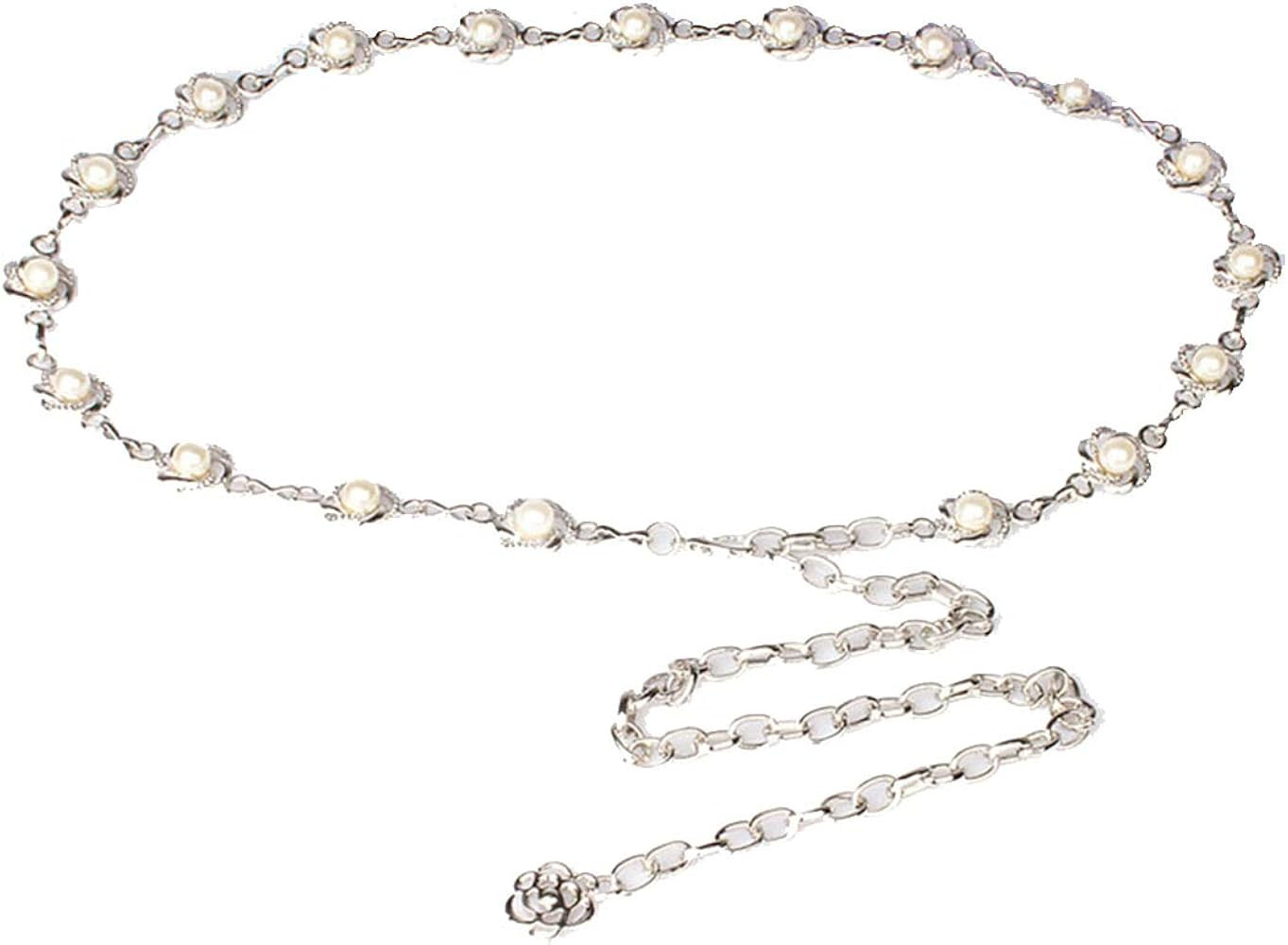 Amiveil Women's Metal Chain Flower Pearl Belts Gold Silver | Amazon (CA)