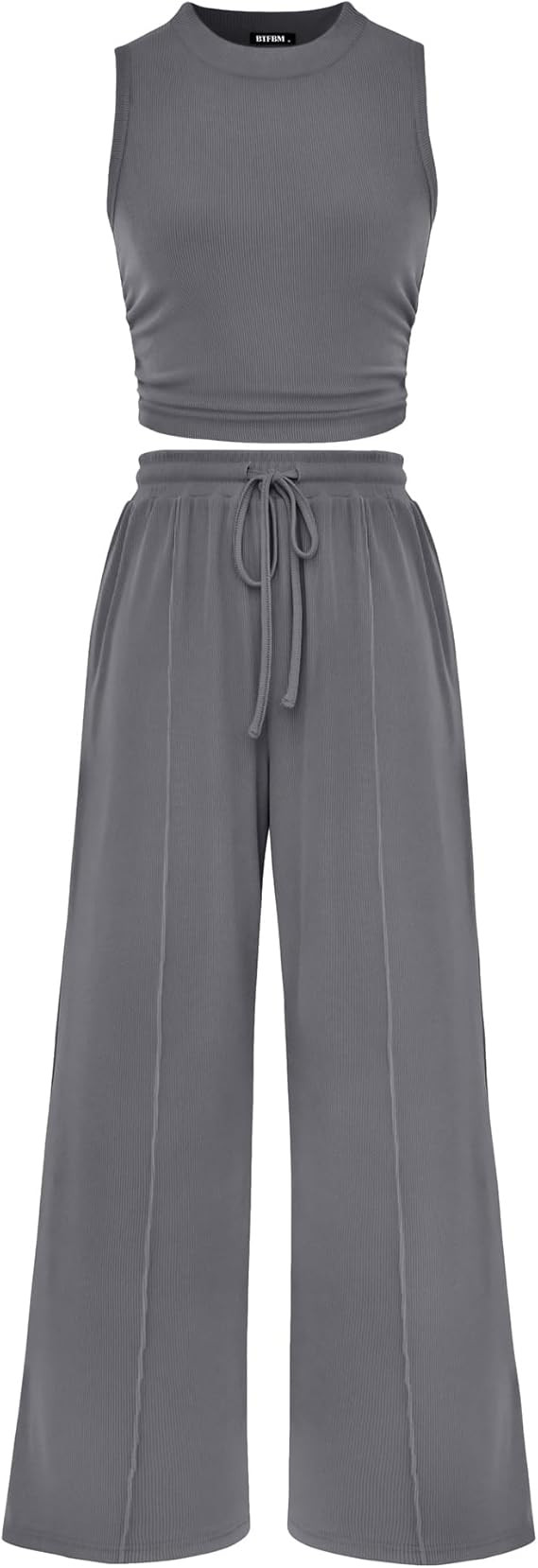BTFBM Summer Outfits For Women 2026 Ribbed Sleeveless Tank Tops Wide Leg Pants 2 Piece Sets Loung... | Amazon (US)