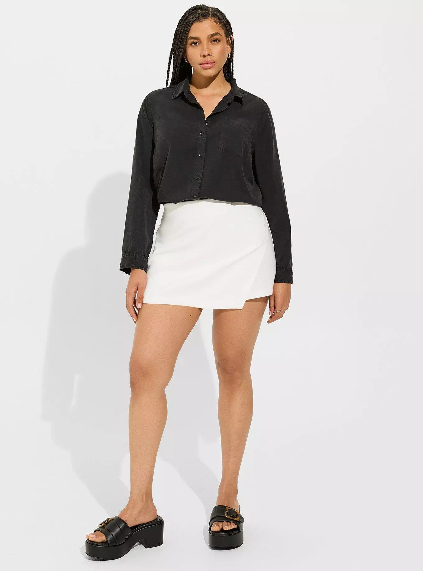 Pull-On Studio Refined Crepe Asymmetrical Skort | Torrid (US & Canada)