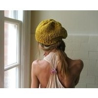 Mustard Yellow chunky knit hat beanie vegan, other shades green, black, brown, beige, blue, gray, or | Etsy (US)