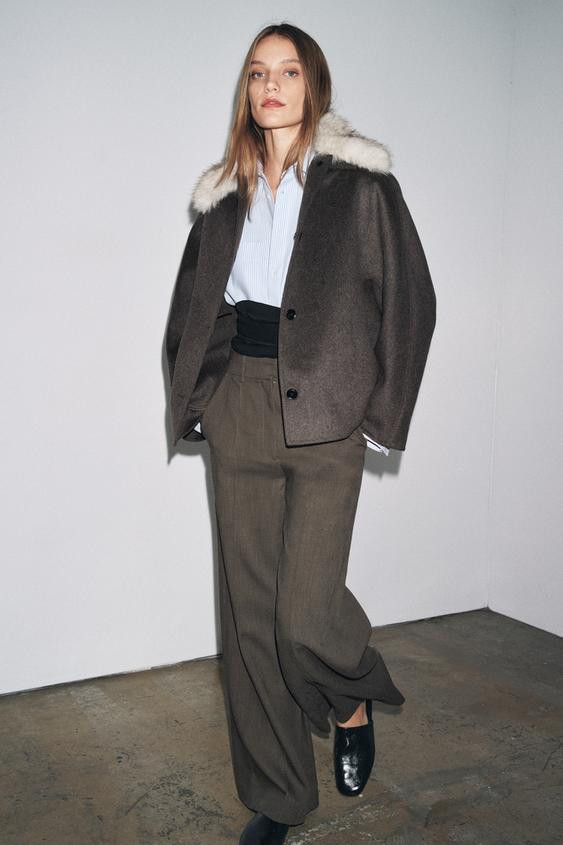 ZW COLLECTION WOOL BLEND FAUX FUR COLLAR JACKET | Zara US