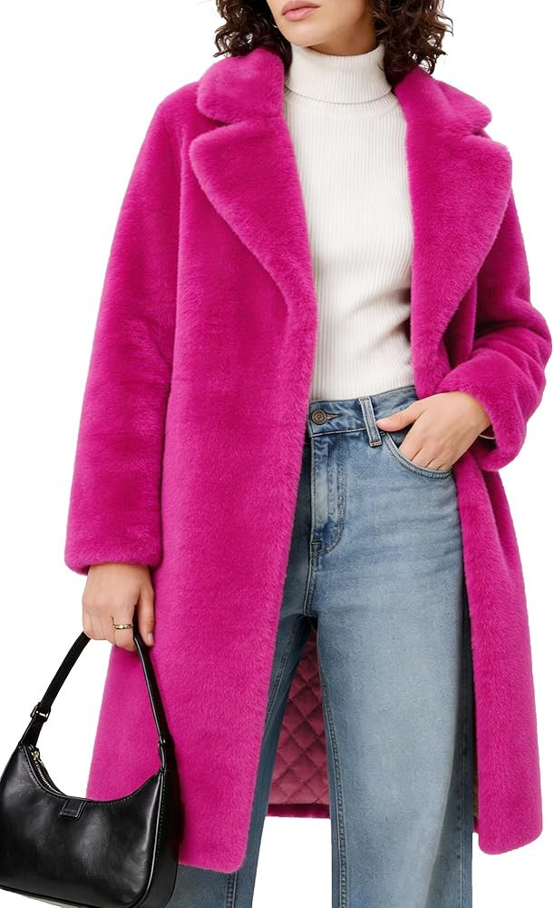 Bgylu Women's Faux Fur Coat Teddy Fuzzy Fleece Open Front Elegant Lapel Collar Long Sleeve Longli... | Amazon (US)