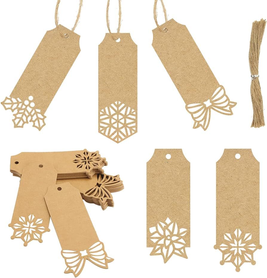 Sallyfashion 100pcs Brown Kraft Paper Christmas Gift Tags, 5 Styles Kraft Paper Labels with Free ... | Amazon (US)