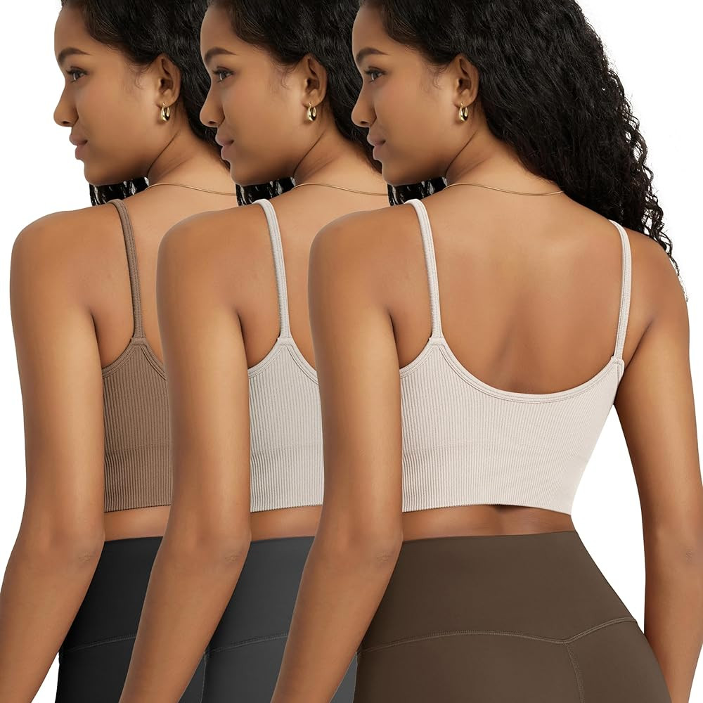 ODODOS Seamless Sports Bra for Women Ribbed Camisoles Non Padding Yoga Bra Crop Tank Tops | Amazon (US)