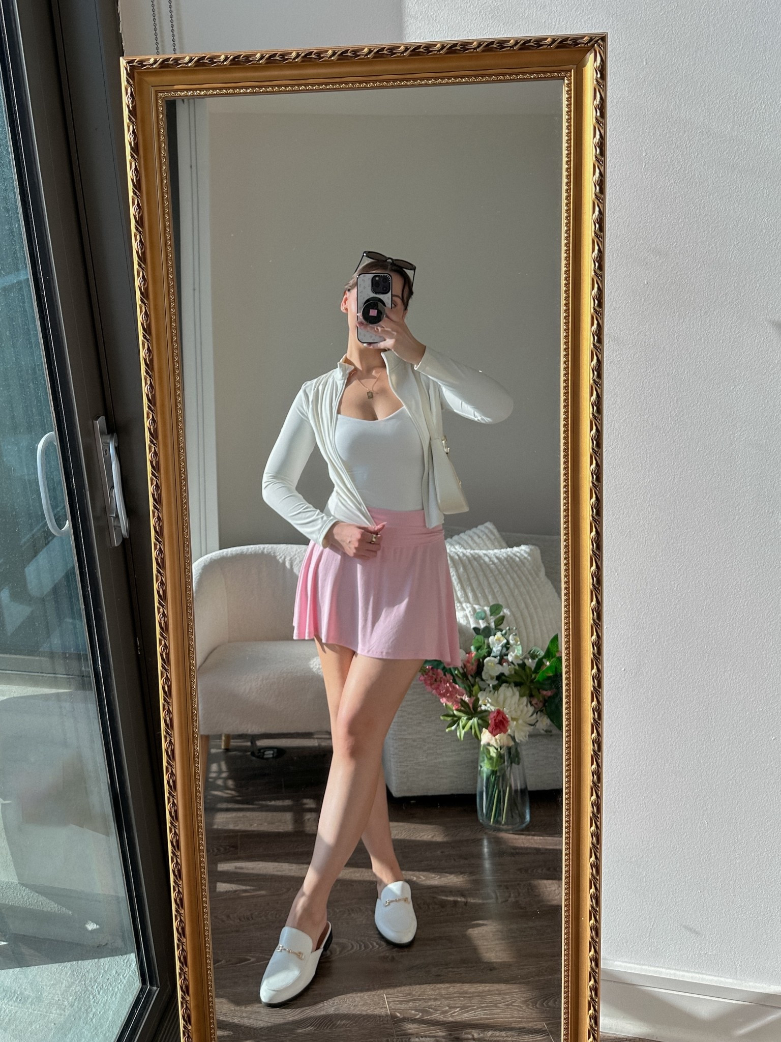 love a pink + white outfit 🩷🪷🫧 

• stretchy zip up jacket: amazon 
• sweetheart neck top: amazon 
• soft jersey skirt: glassons (added similar) 
• slip-on buckle mule loafer slides: dream pairs 
• floral pattern phone case + mirror grip: casetify 

[girly outfit ideas, pastel fashion inspo, pinterest girl aesthetic, clean girl, that girl vibes, vanilla girl fall ootd, pink pilates princess, athleisure, workout outfits] 

#LTKShoeCrush #LTKFindsUnder50 #LTKActive