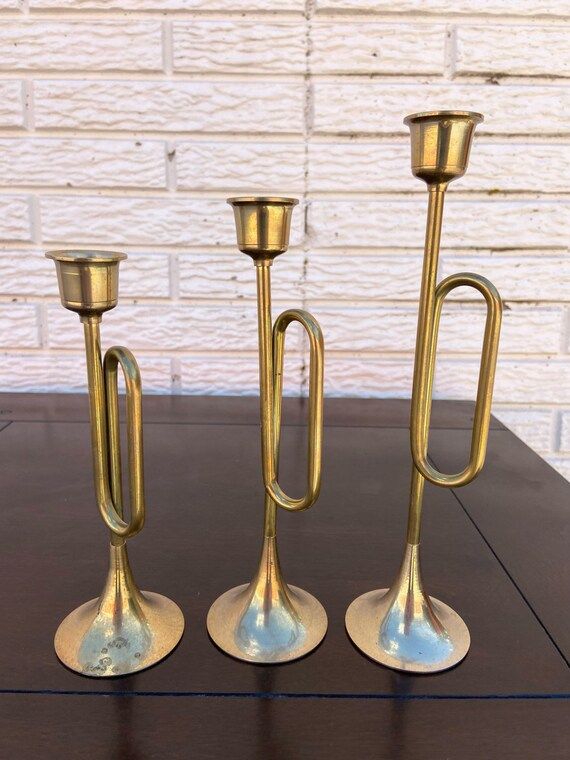 Vintage Brass Horn Candlestick Holders  Set | Etsy | Etsy (US)