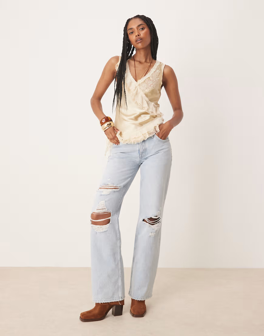 Free People tennessee low rise jean in indigio ruin-Blue | ASOS (Global)