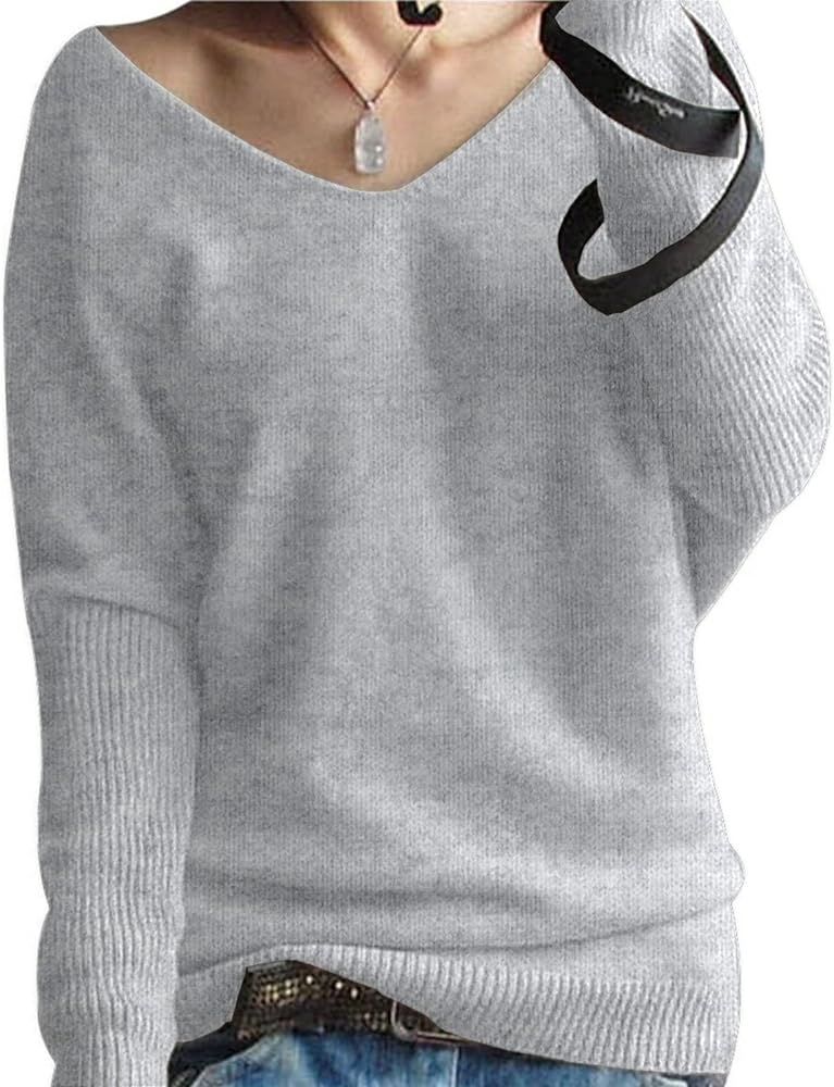 LINY XIN Women's V-Neck Oversized Fall Winter Warm 100% Merino Wool Batwing Long Sleeve Knitted P... | Amazon (US)
