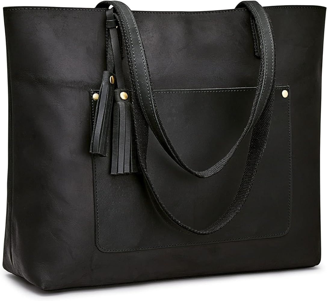 S-ZONE Women Vintage Genuine Leather Shoulder Tote Bag Large Work Handbag Purse | Amazon (US)