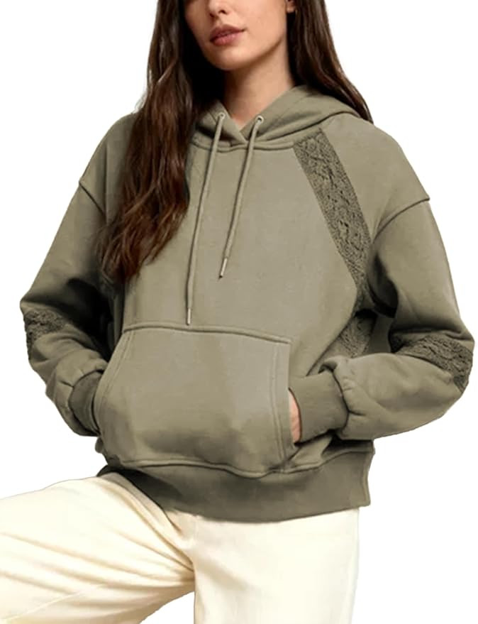 Women’s Oversized Hoodie Lace Patchwork Sweatshirt Long Sleeve Pullover Tops Fall Fashion Outfi... | Amazon (US)