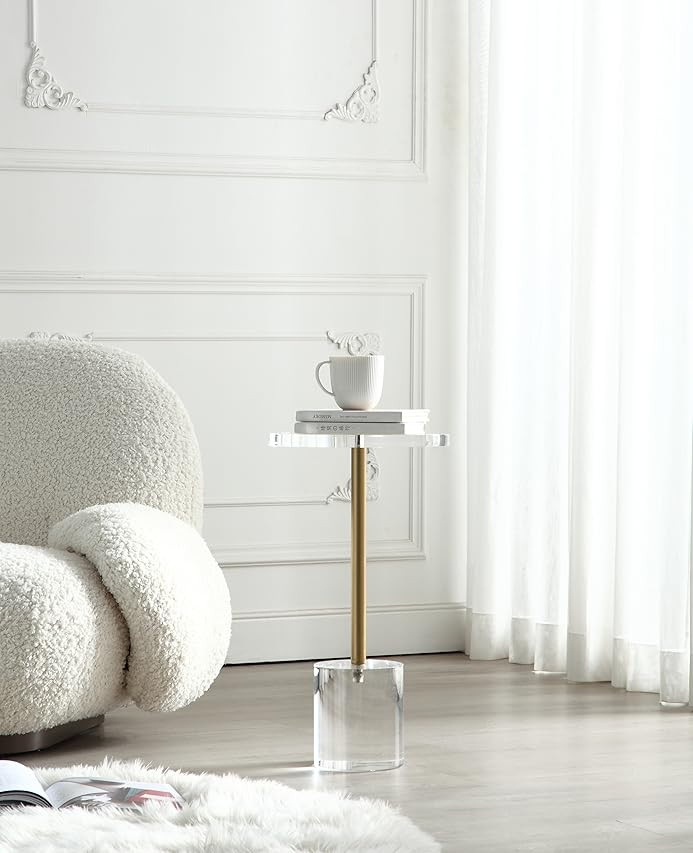Clear Acrylic End Table,Side Table,Brushed Brass Metal,Round,for Office, Living Room and Bedroom,... | Amazon (US)