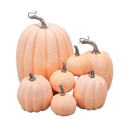 7Pcs Artificial Pumpkins Fall Decoration Assorted Faux Pumpkin Cute Foam Pumpkins for Home Outside Halloween Decorating (tender orange1, One Size) | Amazon (US)