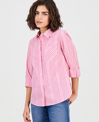 Women's Springfield Stripe Roll-Tab Shirt | Macy's