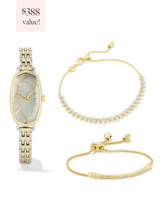Faceted Two Tone Stainless Steel Elle Watch and Bracelet Gift Set in Ivory Mother-of-Pearl | Kendra Scott