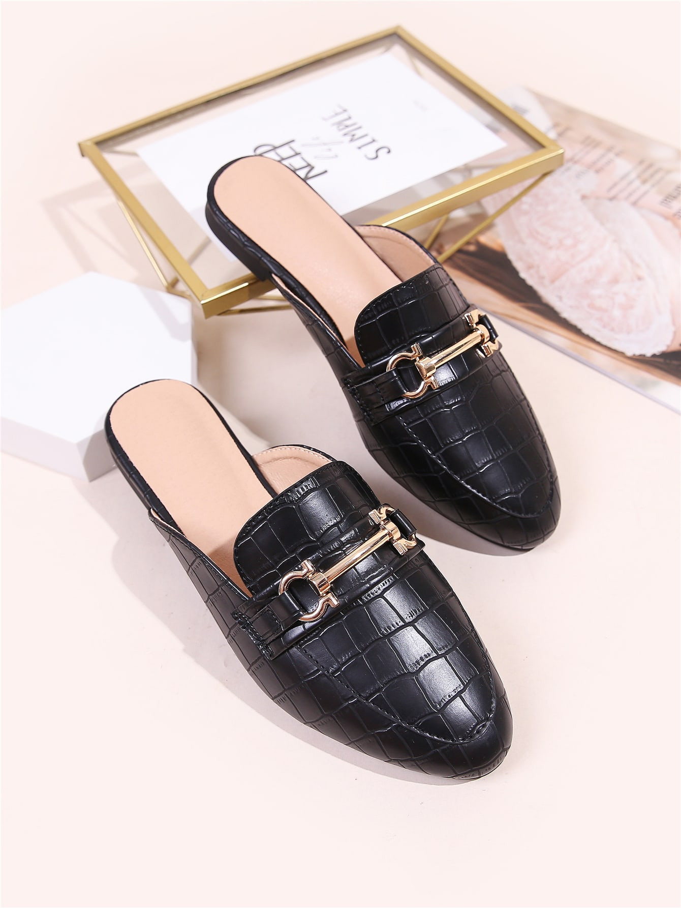 Horsebit Decor Croc Embossed Loafer Mules | SHEIN