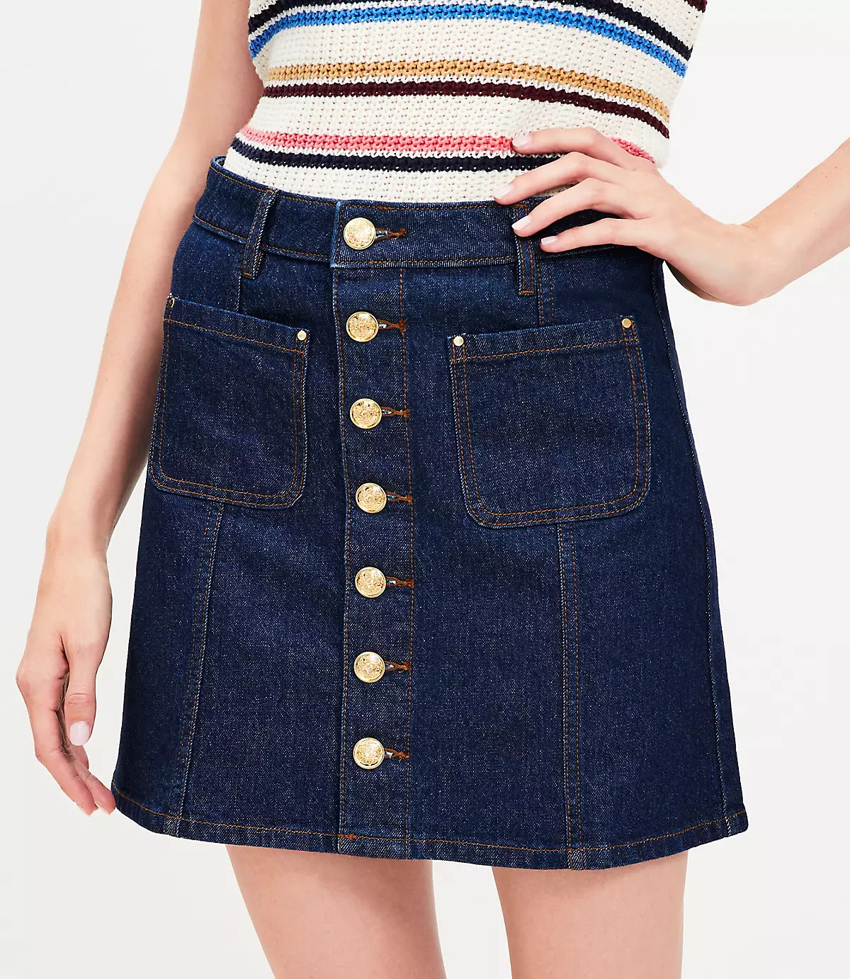 Patch Pocket Denim Mini Skirt in Classic Rinse Wash | LOFT