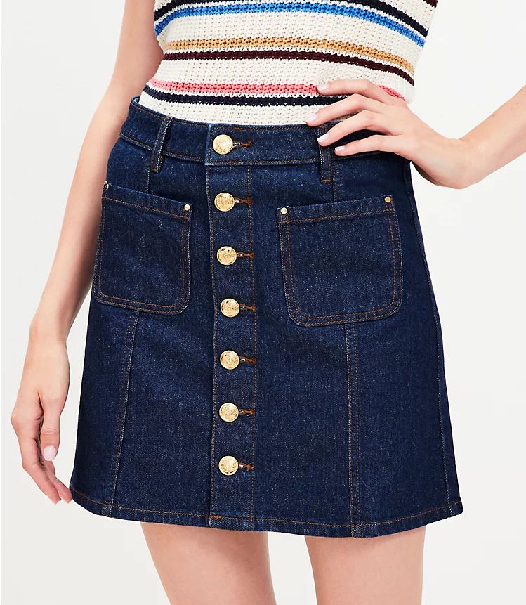 Patch Pocket Denim Mini Skirt in Classic Rinse Wash | LOFT