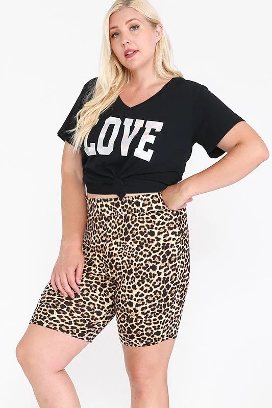 Women Plus Size Leopard Biker Shorts | Walmart (US)