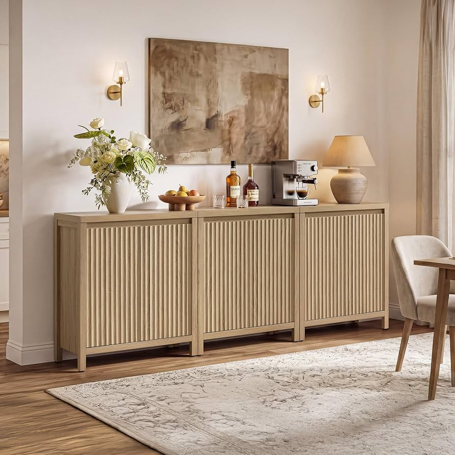 SICOTAS Sideboard Buffet Cabinet with Storage, Fluted Credenza Buffet Table | Amazon (US)