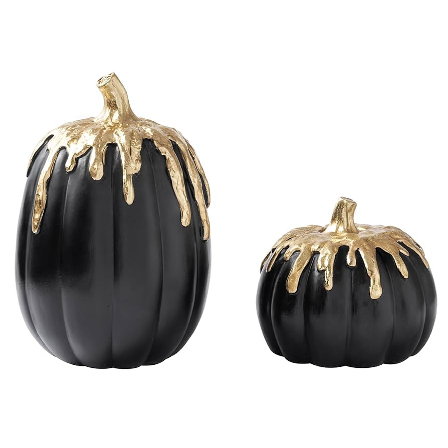 WDS WONDROUS Black and Gold Pumpkins Decoration for Fall and Halloween Modern Decor, 2 PCS Artifi... | Amazon (US)