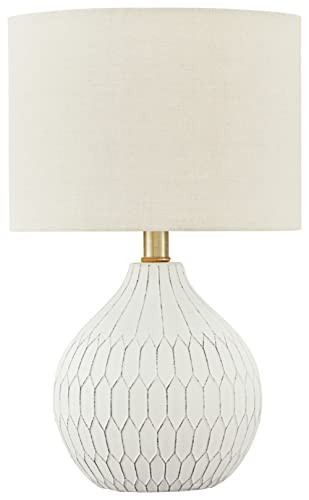 Signature Design by Ashley Wardmont 18" Modern Dimensional Design Ceramic Table Lamp, White | Amazon (US)