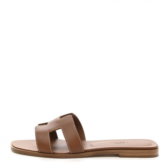 HERMES Box Calfskin Oran Sandals 36.5 Gold | FASHIONPHILE (US)