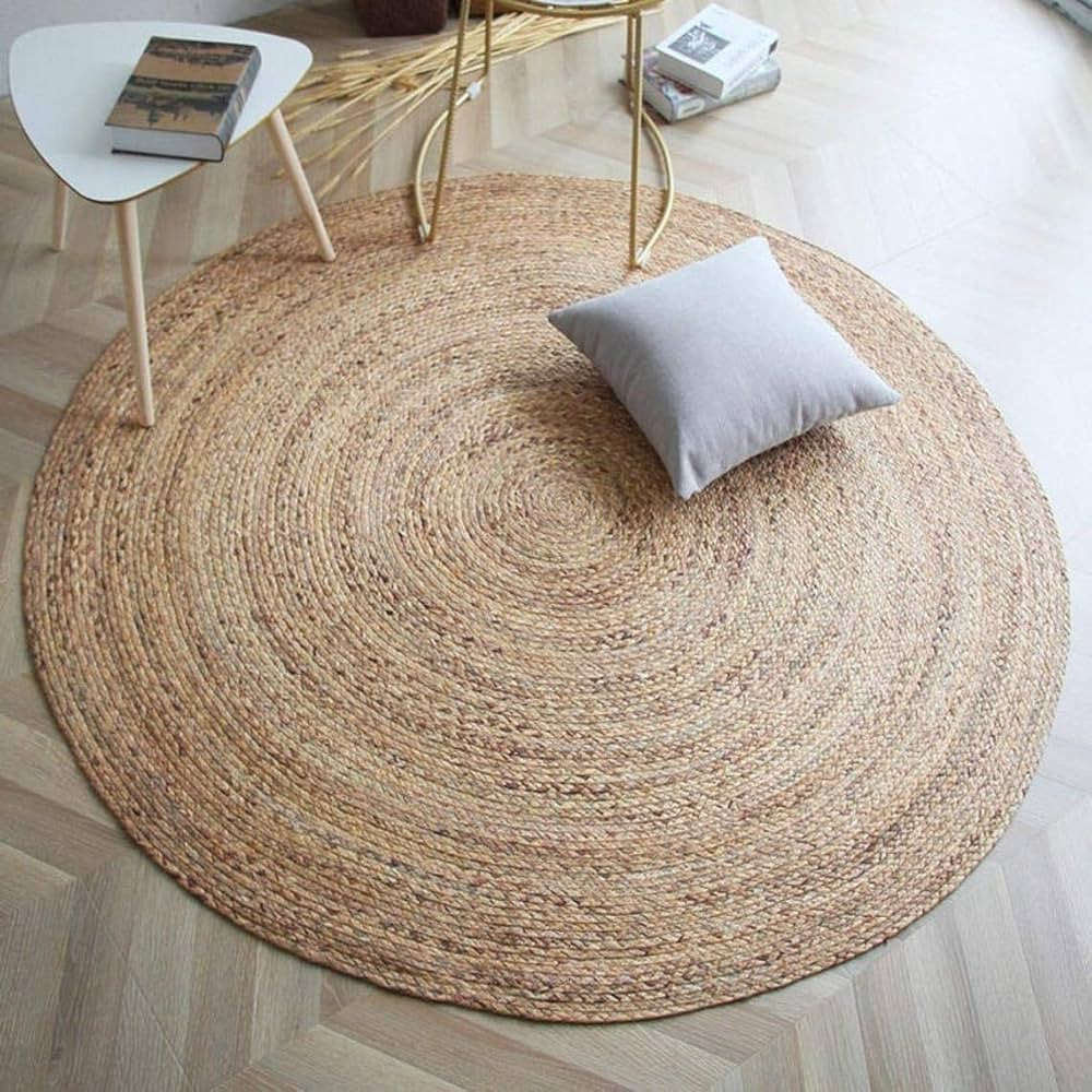 FRELISH DECOR Handwoven Jute Area Rug - 3 feet Round - Natural Yarn - Rustic Vintage Beige Braide... | Amazon (US)