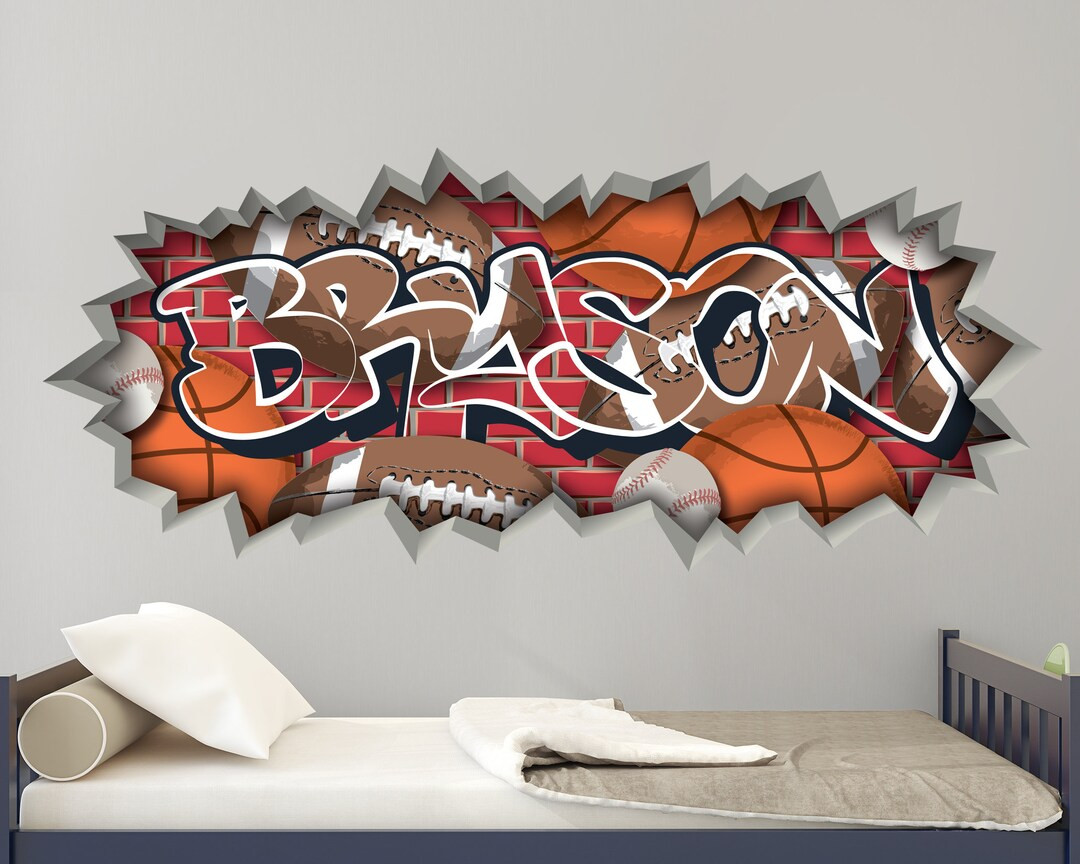 Sports Graffiti Removable Brick Name Wall Decal Art Baseball - Etsy | Etsy (US)
