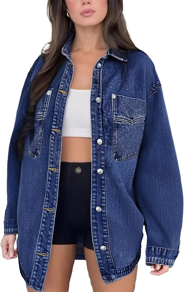 Womens Denim Jacket Wash Jean Jacket Coats With Pockets | Amazon (US)