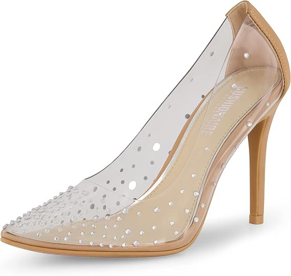CUSHIONAIRE Women's Glam Clear Rhinestone Dress Pump +Memory Foam, Wide Widths Available, Clear/N... | Amazon (US)