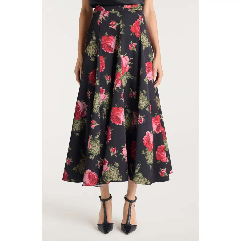 Cinq à Sept Hilda Floral Godet Skirt in Obsidian Multi at Nordstrom, Size 0 | Nordstrom