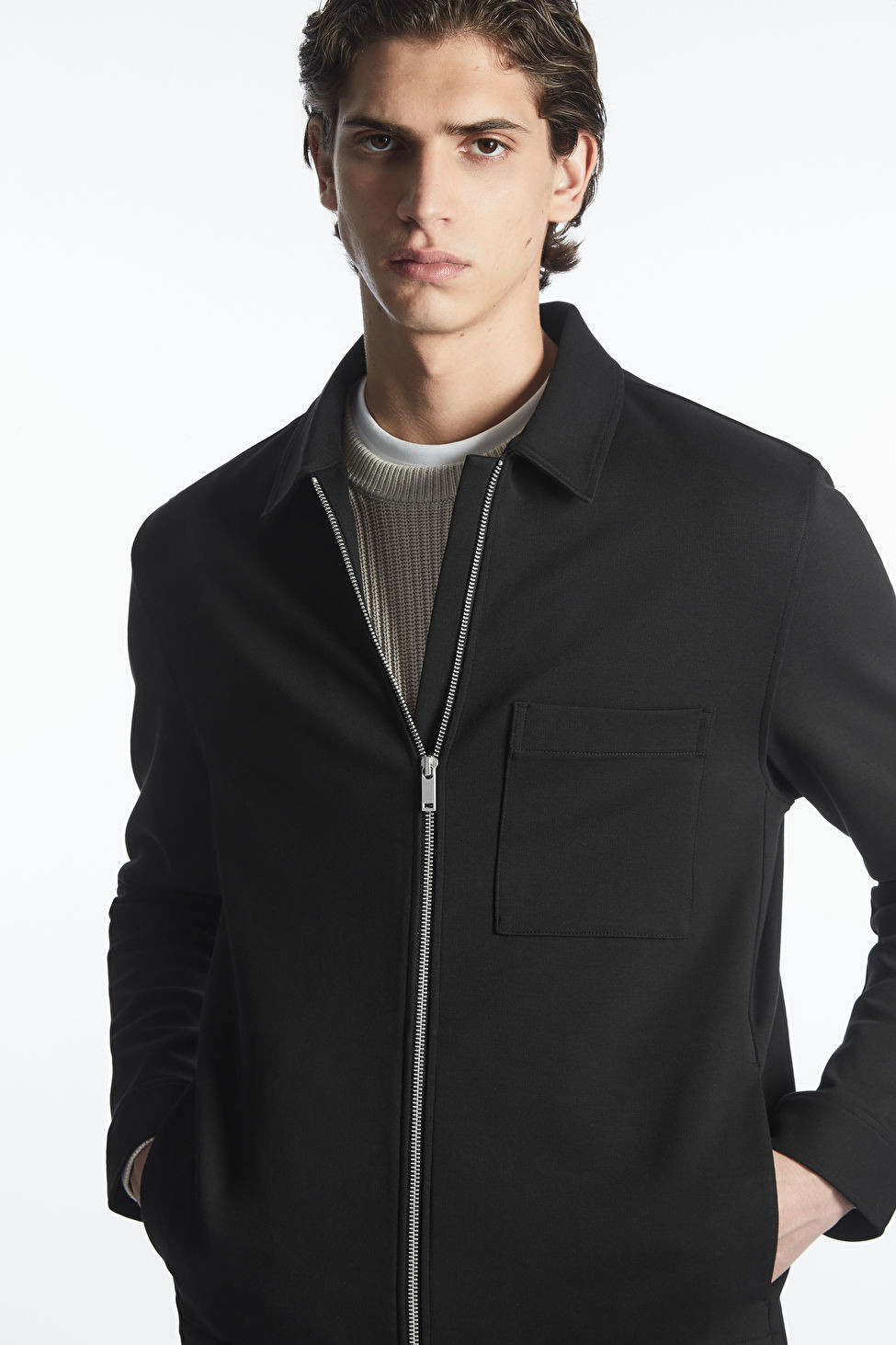 COTTON-JERSEY ZIP-UP JACKET - BLACK - COS | COS UK