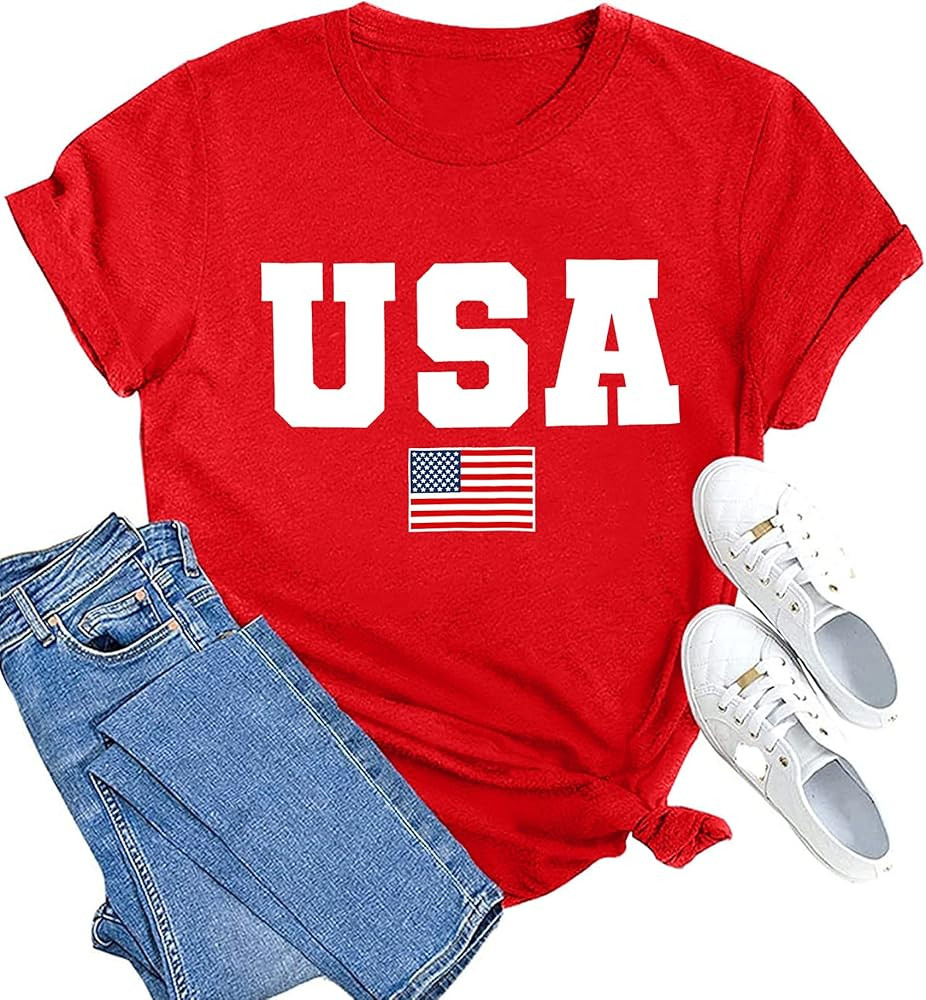 MAIHUN American Flag Shirts for Women 4th of July T-Shirt USA Print Patriotic Shirt Stars and Str... | Amazon (US)