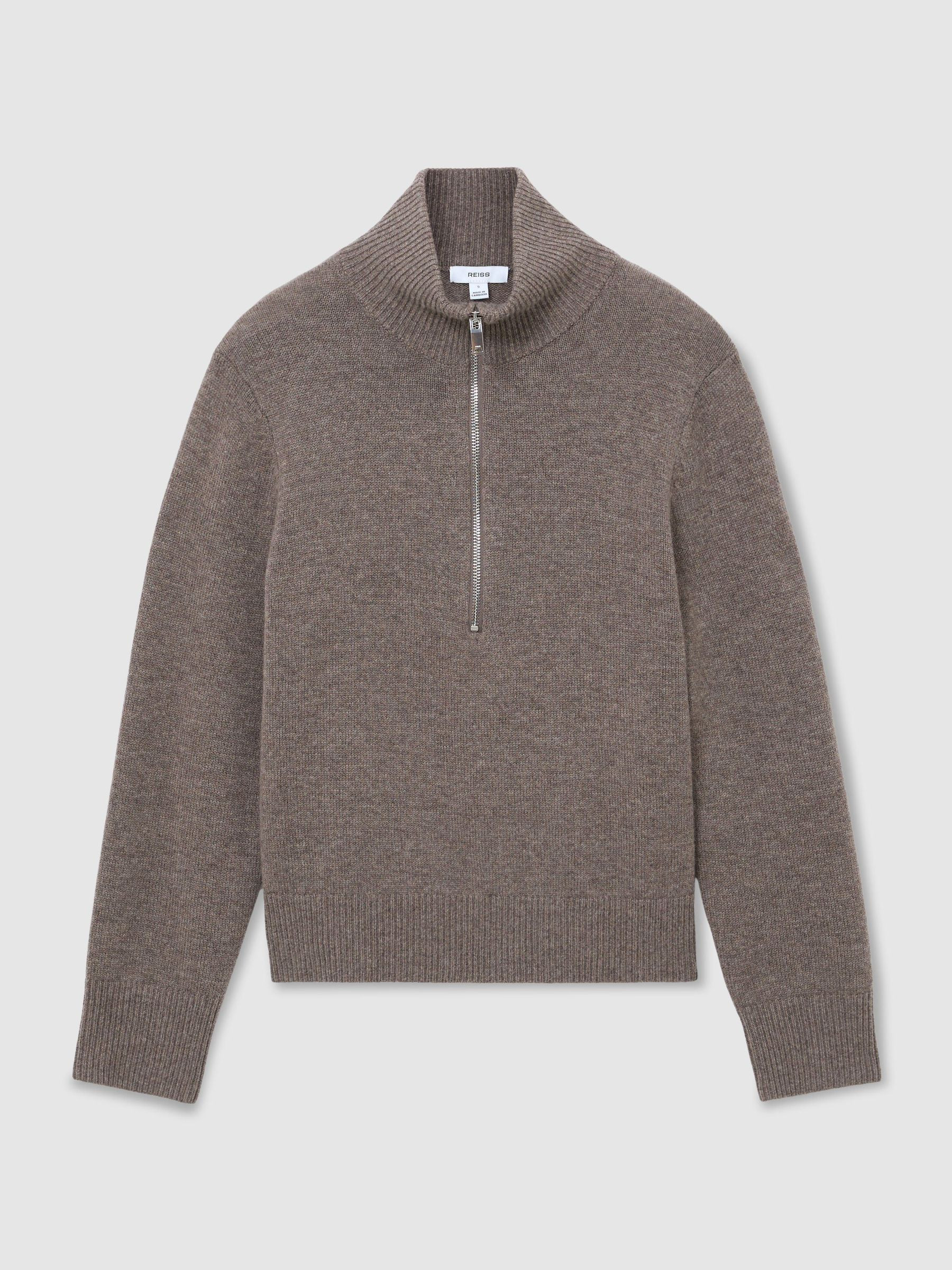 Reiss Wool-Cashmere Half-Zip Jumper in Dark Neutral - REISS | Reiss UK