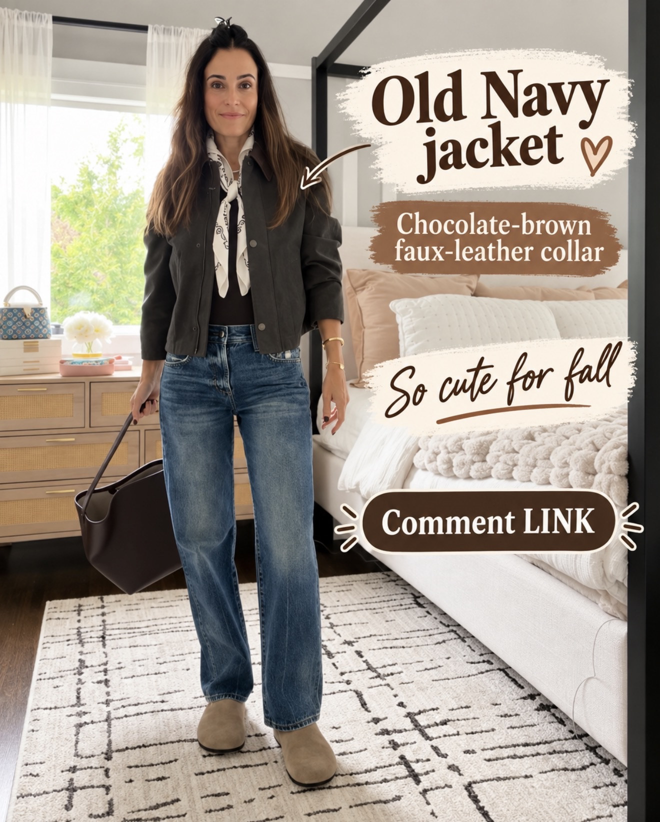 This Old Navy jacket is SO cute for fall! The chocolate-brown faux-leather collar makes it look so much more expensive. 
💬Comment LINK and I’ll send it over!