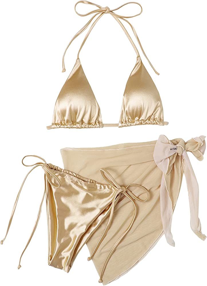 SOLY HUX Women's Halter Triangle Bikini Bathing Suit with Beach Skirt 3 Piece Swimsuits | Amazon (US)