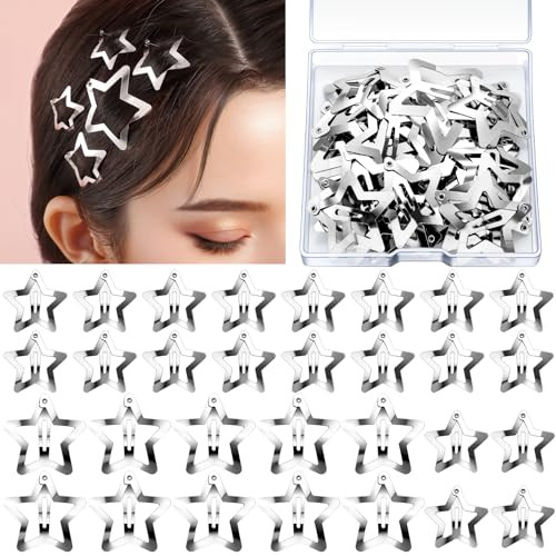 YGDZ Star Hair Clips and Barrettes Set - 20 pcs 1.22" Y2K Hair Accessories, 10 pcs 1.61" Silver Clips for Girls Women, Rave Accessories, Non-Slip Metal Snap Hair Clips | Amazon (US)