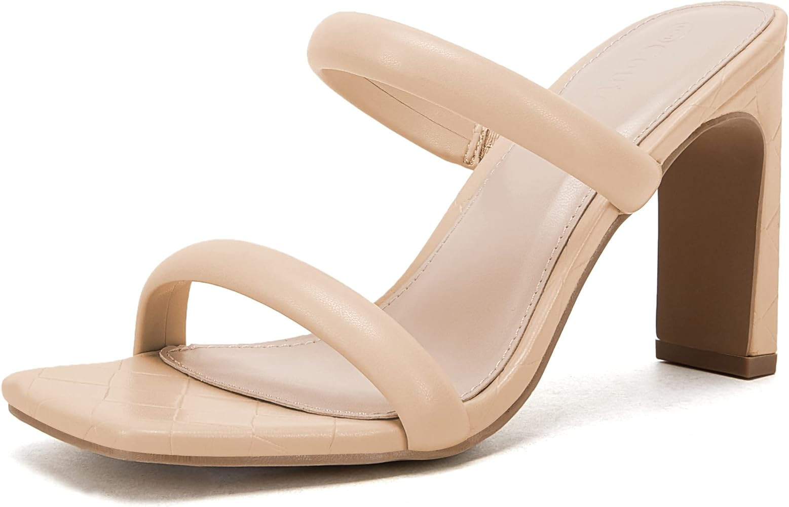 Coutgo Womens Square Open Toe Heeled Sandals Two Strap High Heel Backless Dress Slip On Mules | Amazon (US)