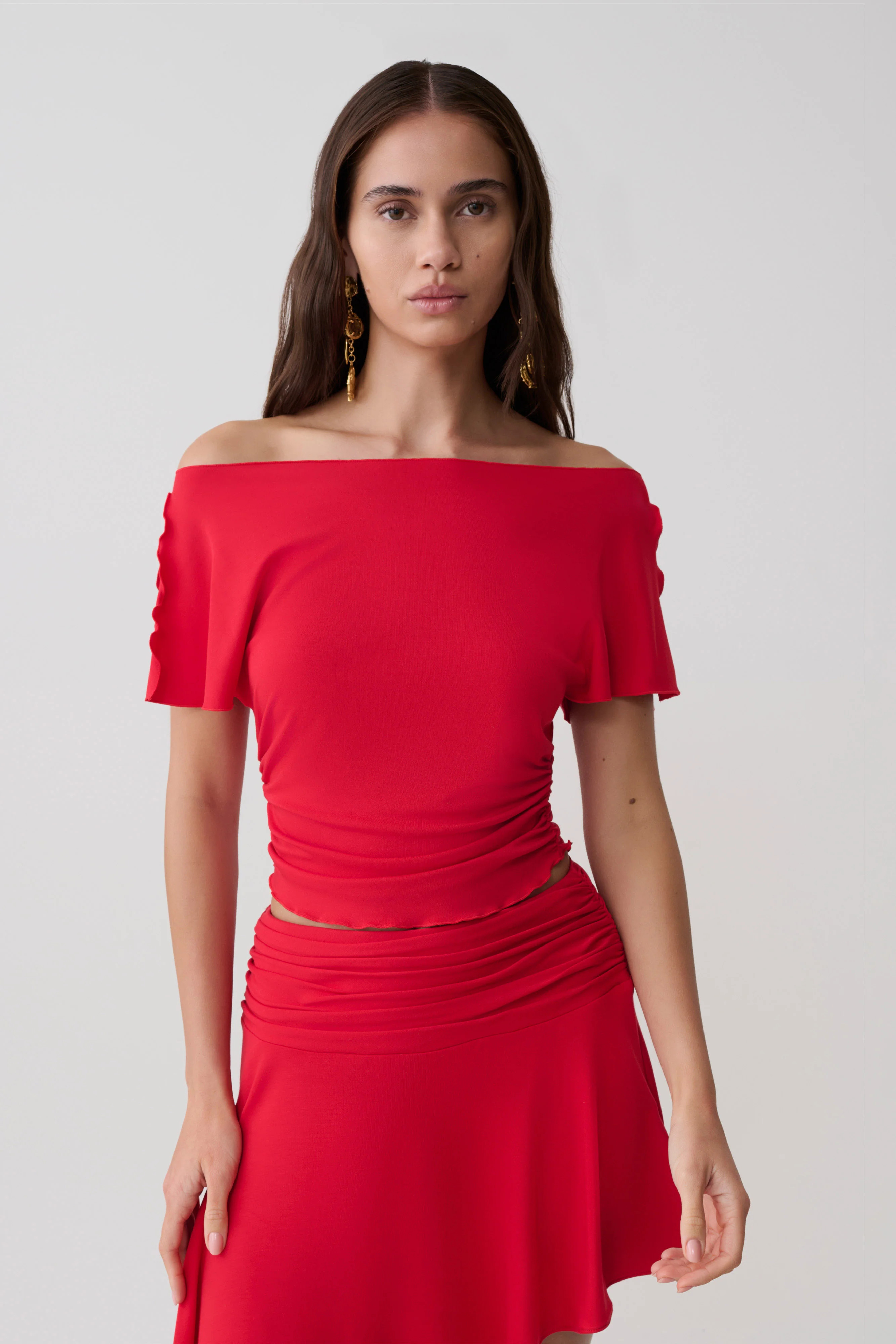 Talise Modal Flounce Short Sleeve Top - Red | Meshki (APAC)