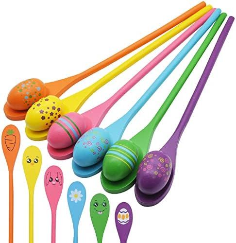 Easter Egg and Spoon Race Game Set; 6 Eyeballs and Spoons with Assorted Colors for Kids and Adults H | Amazon (US)